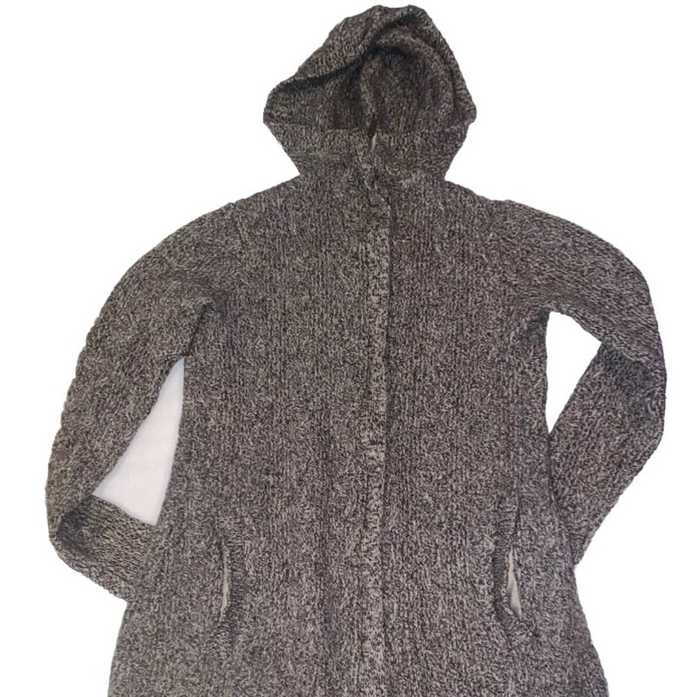 Womens Patagonia Long Merino Wool Black/Grey Full Zip Hooded Sweater-extra Small